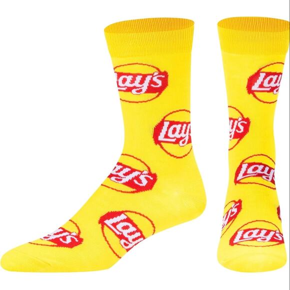 Odd Sox Unisex Lays Potato Chip Snacks Novelty Crew Socks Yellow Red Classic - Picture 8 of 9